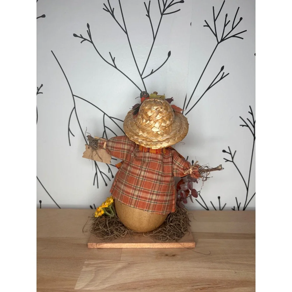 Rustic Autumn Greetings Scarecrow Figurine Plaid Fall Thanksgiving Decor 8.5
